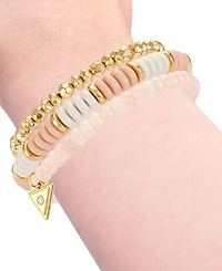 Guess Gold-Tone Rose Quartz Stone Stretch Bracelet, 3-Piece Set