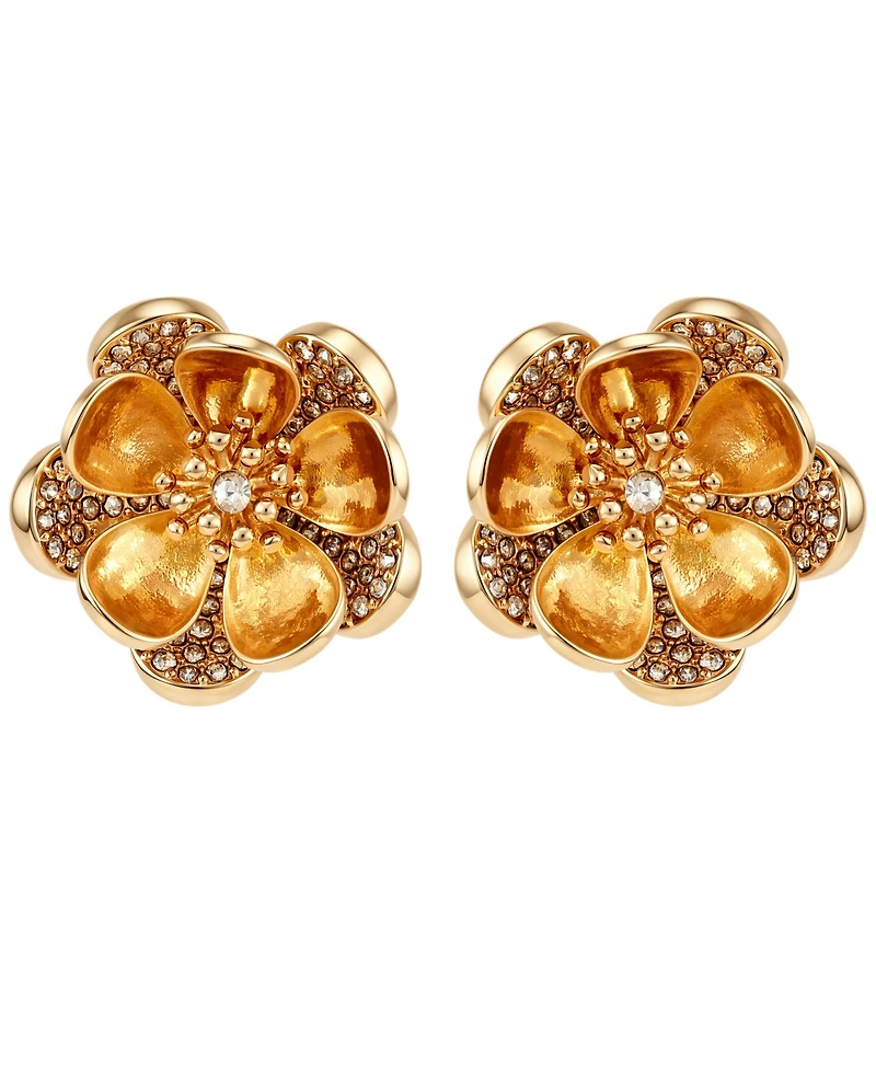 Guess Gold-Tone Crystal Stone Oversized Stud Earrings