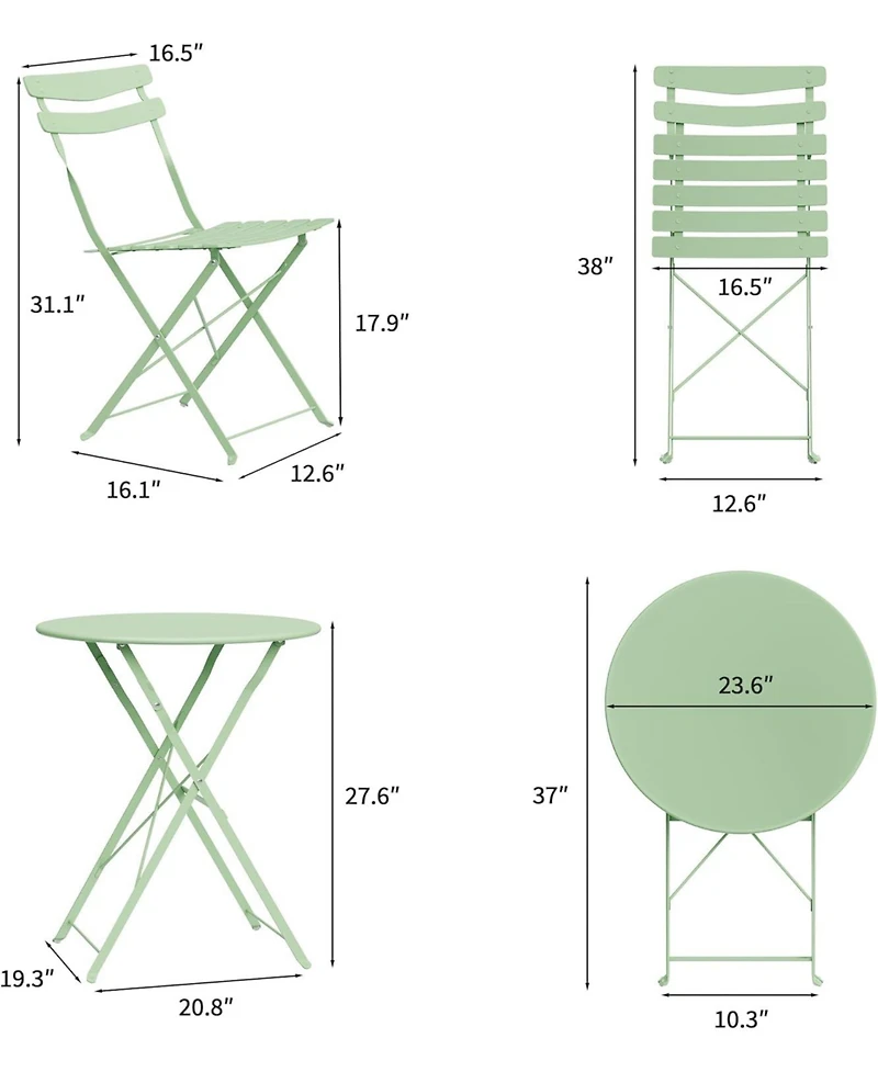 gaomon 5Piece Patio Bistro Set - Metal Frame Folding Patio Furniture, Bistro Table and Chairs Set, No Assembly Needed, for Balcony, Yard, Garden