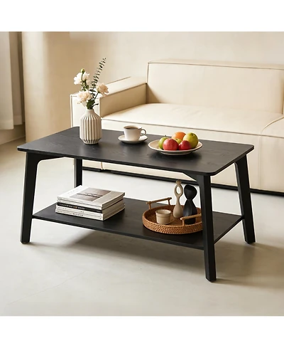 homfan Modern 2-Tier Coffee Table with Storage Shelf, Curved Edges and Tapered Legs, 21.7" x 39.4" x 17.7" Living Room Center Table