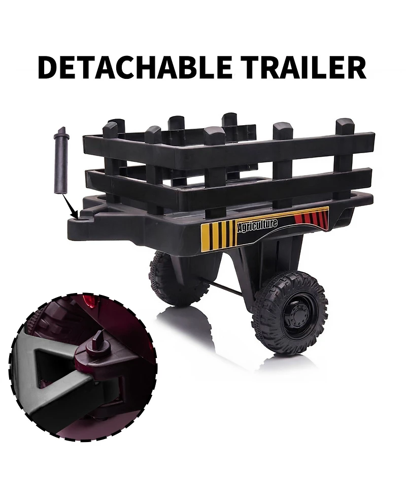 homfan 12V Ride On Tractor with Trailer, Dual 40W Motors, Led Headlights, Usb/MP3, Outdoor Backyard Play