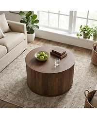 Tribesigns 31.5" Round Coffee Table, Modern Farmhouse Wood Center Table with Fluted Drum Base