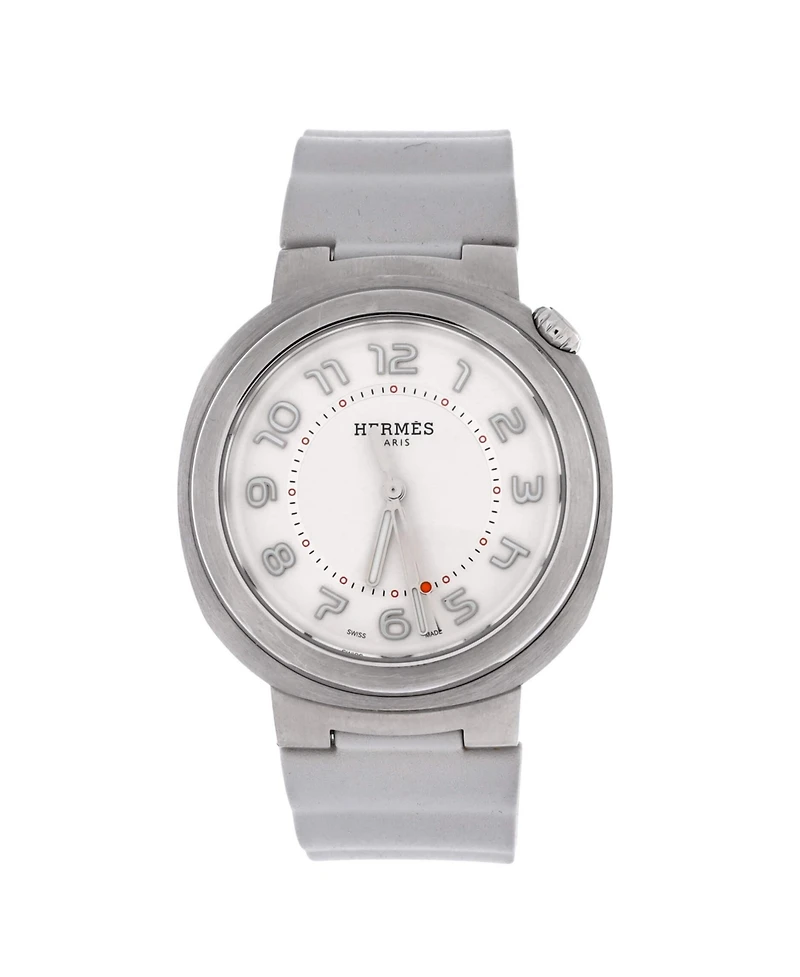 Pre-Owned HERMES Cut Automatic Watch in Stainless Steel and Rubber 36mm