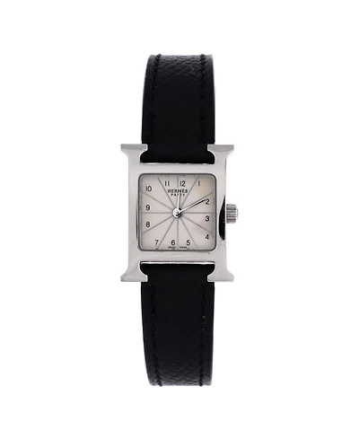 Pre-Owned HERMES Heure H Quartz Watch in Stainless Steel and Leather 17mm