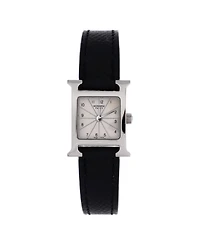 Pre-Owned HERMES Heure H Quartz Watch in Stainless Steel and Leather 17mm