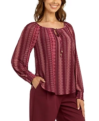 Bcx Juniors' Printed Mesh Smocked-Sleeve Peasant Top