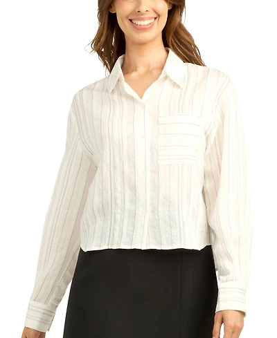 Bcx Juniors' Striped Collared Button-Up Shirt