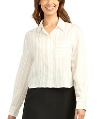 Bcx Juniors' Striped Collared Button-Up Shirt