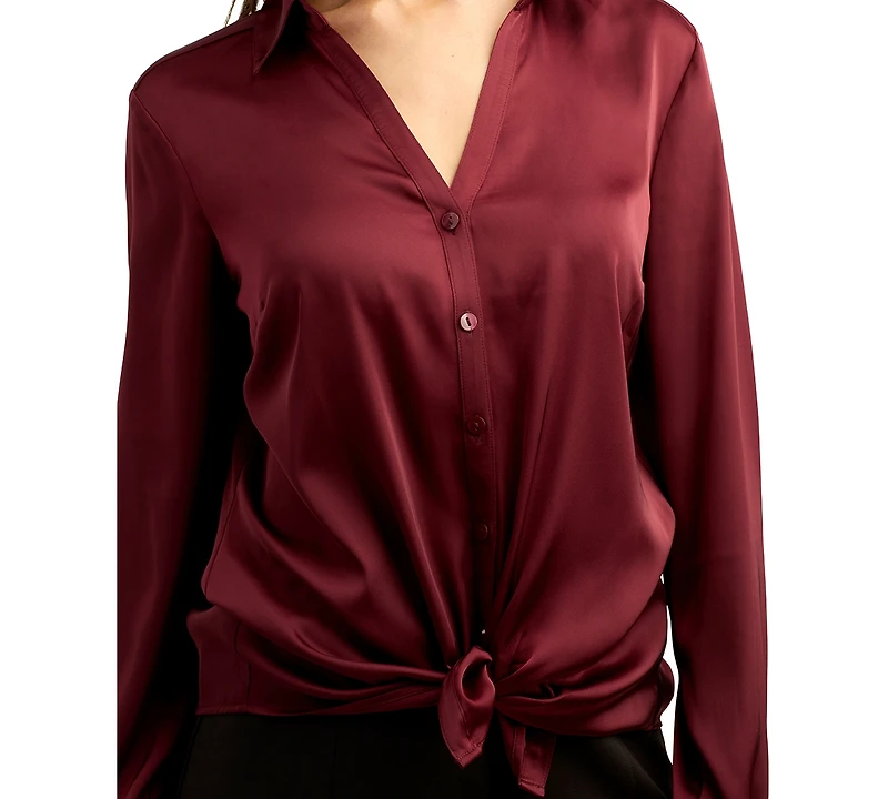 Bcx Juniors' Stretch Satin Button-Up Shirt