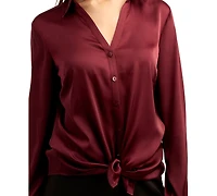 Bcx Juniors' Stretch Satin Button-Up Shirt