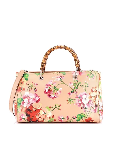 Pre-Owned Gucci Medium Bamboo Shopper Tote Blooms Print Leather