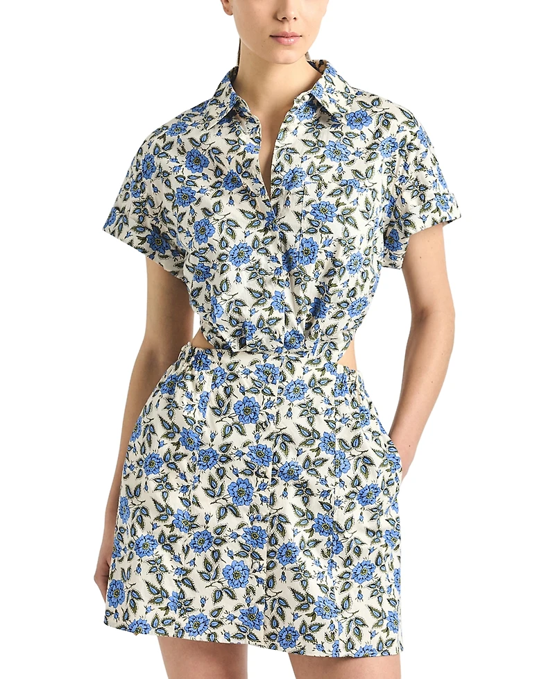 Derek Lam 10 Crosby Women's Alba Printed Cotton Open Back Shirt Dress