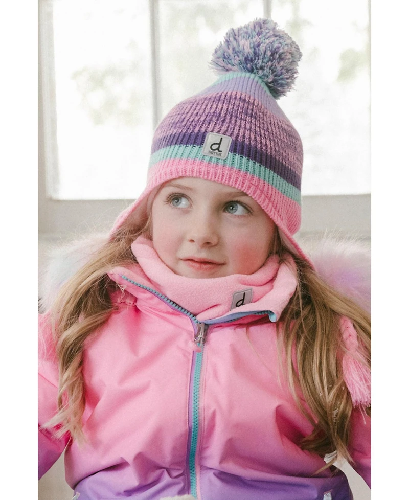 Deux par Deux Little and Big Girl Winter Peruvian Knit Hat with Pompom Mauve and Jacquard