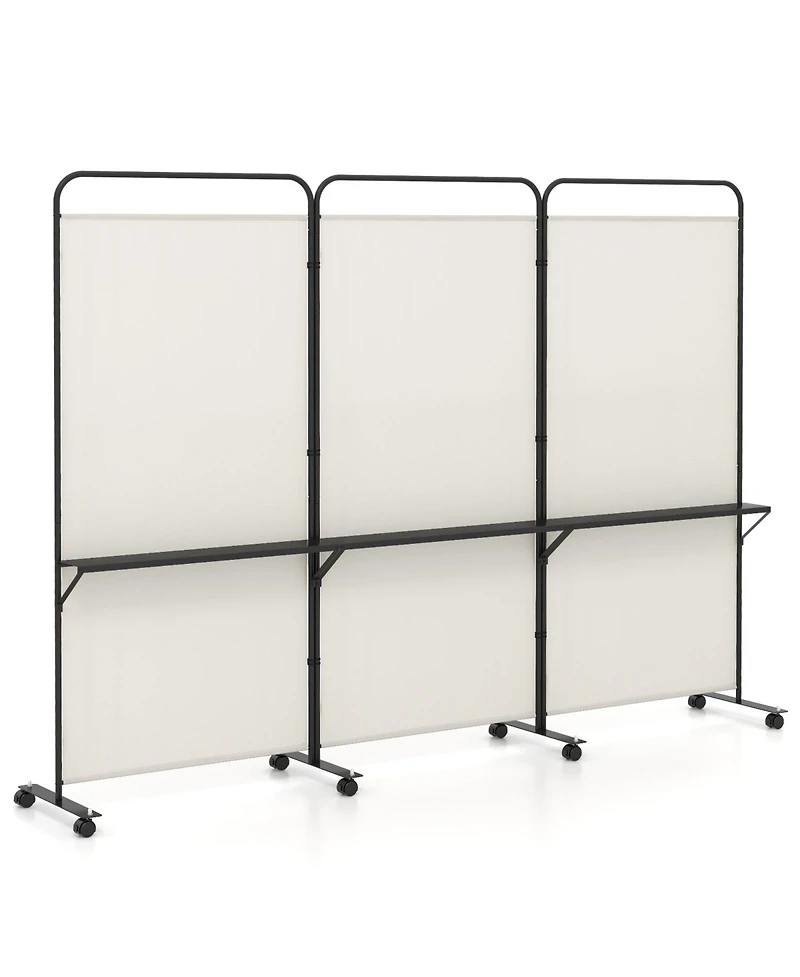 Slickblue 3 Panel Room Divider Screen with Storage Shelves and Rolling Wheels