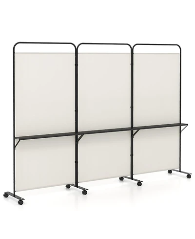 Slickblue 3 Panel Room Divider Screen with Storage Shelves and Rolling Wheels