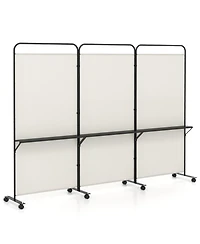 Slickblue 3 Panel Room Divider Screen with Storage Shelves and Rolling Wheels