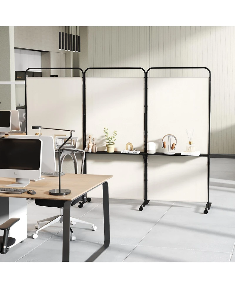 Slickblue 3 Panel Room Divider Screen with Storage Shelves and Rolling Wheels