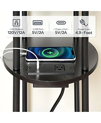 Slickblue Small Round End Table with 3-Tier Storage and Charging Station and Usb Ports