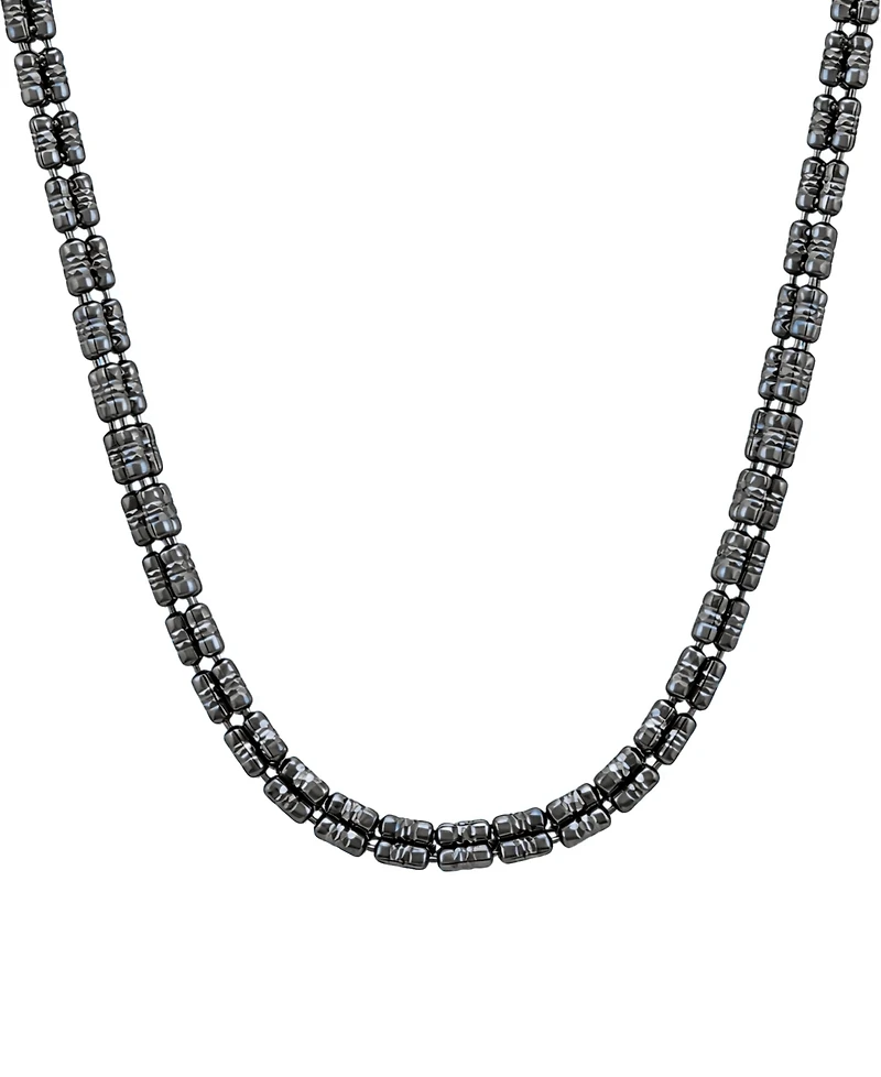 Italian Silver Men's 3-Row Black Ice Chain Necklace in Sterling Silver