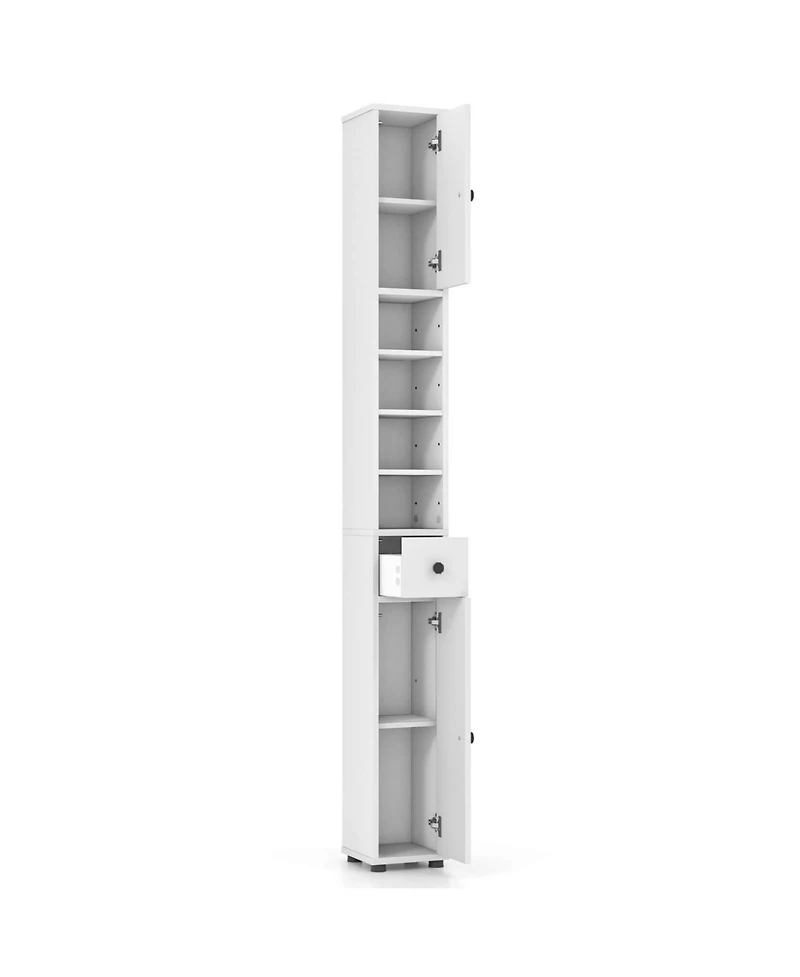 Costway Slim Bathroom Tall Cabinet with 2 Doors, 1 Drawer and 5 Adjustable Shelves for Home