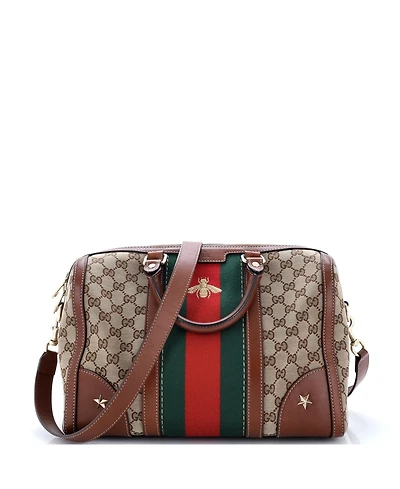 Pre-Owned Gucci Medium Vintage Bee Web Boston Bag Gg Canvas