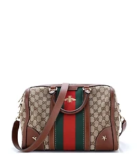 Pre-Owned Gucci Medium Vintage Bee Web Boston Bag Gg Canvas