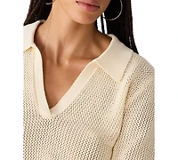 Steve Madden Women's Lark Collared V-Neck Sweater Top