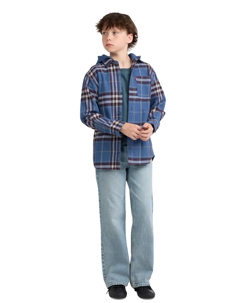Levi's Boys' 8-20 Hooded Plaid Flannel Long-Sleeve Shirt