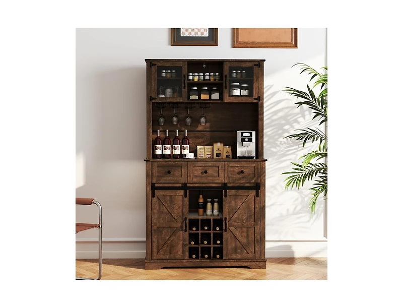 Slickblue Home Coffee Bar Cabinet with Drawers, Sliding Doors and Storage Shelves