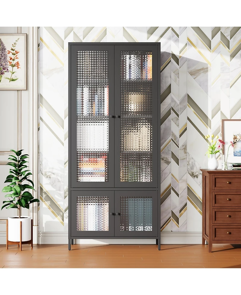 flynama Tempered Glass Door Metal Display Cabinet Multi-layer Home Storage Rack