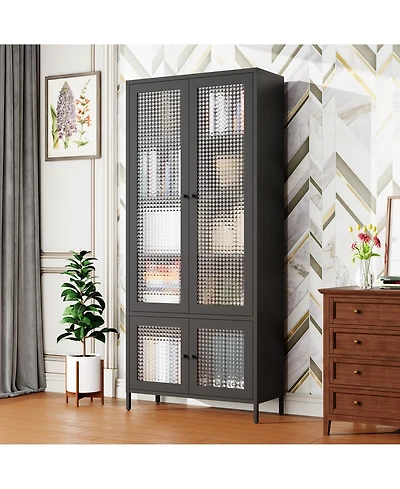 flynama Tempered Glass Door Metal Display Cabinet Multi-layer Home Storage Rack