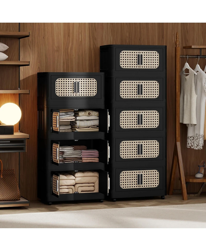 Flynama 4 Tier Folding Storage Cabinet with Wheels Collapsible Magnetic Door