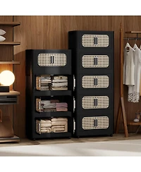 Flynama 4 Tier Folding Storage Cabinet with Wheels Collapsible Magnetic Door