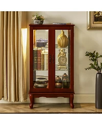 flynama 3-Tier Lighted Glass Curio Cabinet Acrylic Mirror Back Adjustable Tempered Glass Shelf Home Collection Display Cabinet