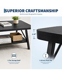 gaomon Rectangle Coffee Table for Living Room with Round Corners, Industrial Small 2-Tier Storage Shelf, Easy Assembly