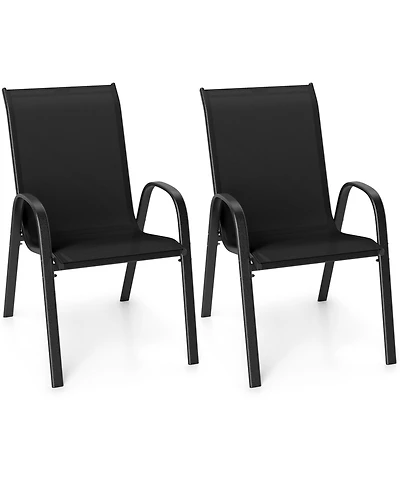 Costway Patio Dining Chairs Stackable Armrest Space Saving Garden