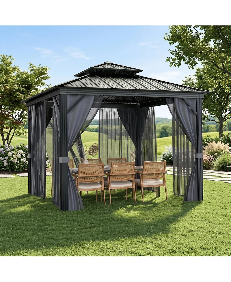 homfan Hardtop Gazebo for Backyard Patio with Mosquito Netting, Privacy Curtains, Heavy-Duty Aluminum Pavilion