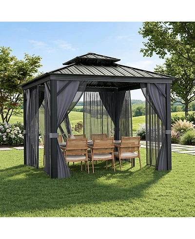 homfan Hardtop Gazebo for Backyard Patio with Mosquito Netting, Privacy Curtains, Heavy-Duty Aluminum Pavilion