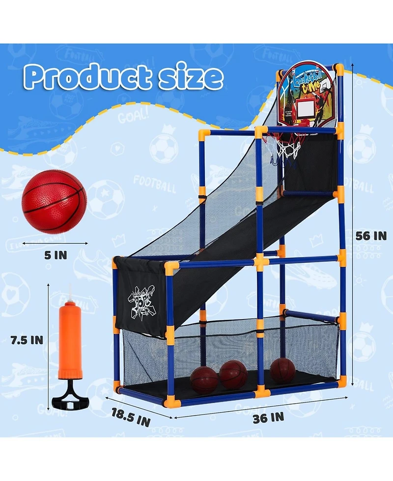 homfan 12.8 x 6.1 x 16.3 Inch Pvc Basketball Game Set for Kids with 4 Mini Basketballs Air Pump Included Indoor Fun Play Regular