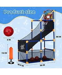 homfan 12.8 x 6.1 x 16.3 Inch Pvc Basketball Game Set for Kids with 4 Mini Basketballs Air Pump Included Indoor Fun Play Regular