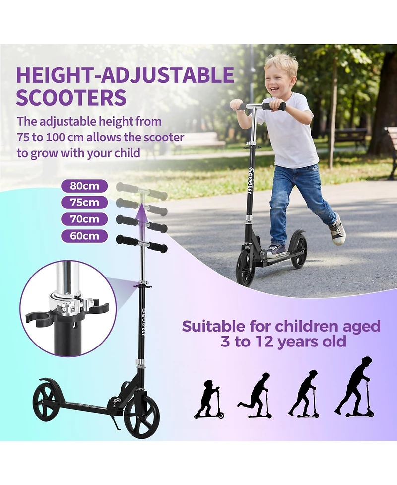 homfan 32.3x4.7x12 Kids Folding Scooter with Big Wheels, Adjustable Handlebar, Lightweight Aluminum Frame, for Outdoor Riding