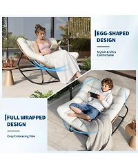 Outdoor Rocking Chair: 30degree(s) Gentle Extra-Large Papasan Chair with Cushion Metal and Pe Rattan Frame 400-pound Weight Capacity