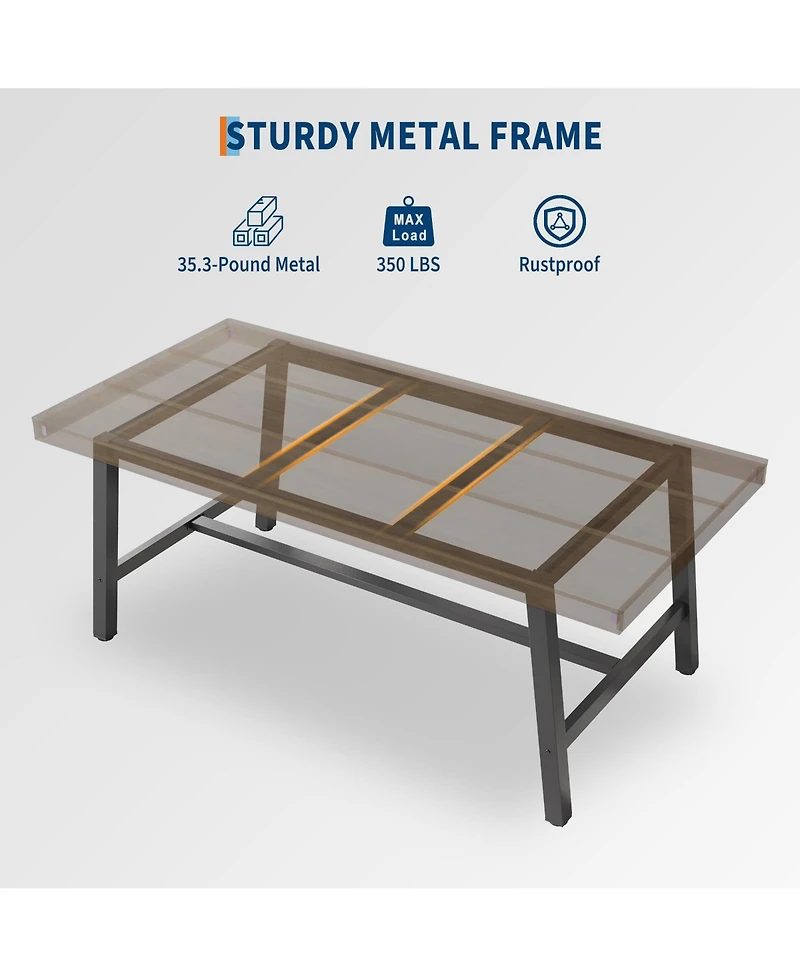 4-Person dining Set 70.87" large kitchen table with a sturdy metal frame + 4 genuine leather-upholstered chairs