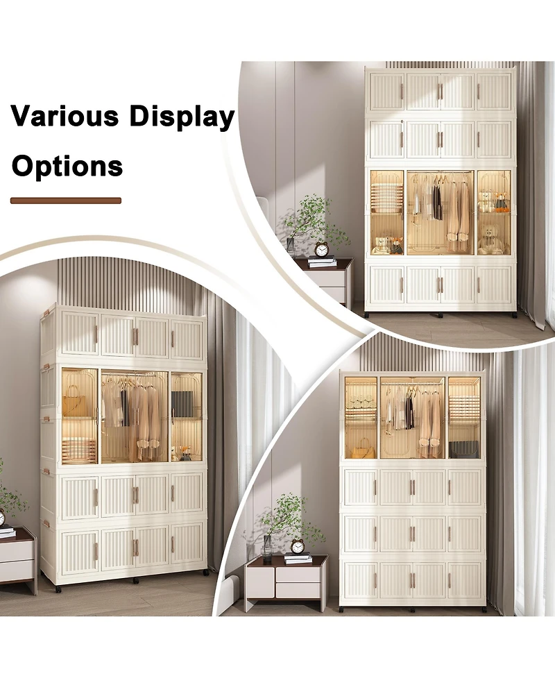 Viyet 77" Tall Portable Wardrobe - 17-Cube Modular Closet Organizer with Hanging Rod