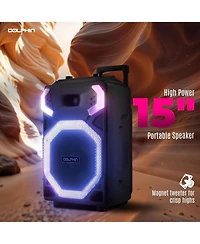 Dolphin Audio X-bass 15" Bluetooth Speaker System with Led Lights and Microphone Portable Dj Party Speaker