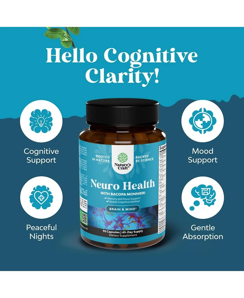 Nature's Craft Neuro Health Brain and Focus Formula, Mental Focus Nootropic Memory Supplement for Brain Health & and Performance Blend, Nature's Craft