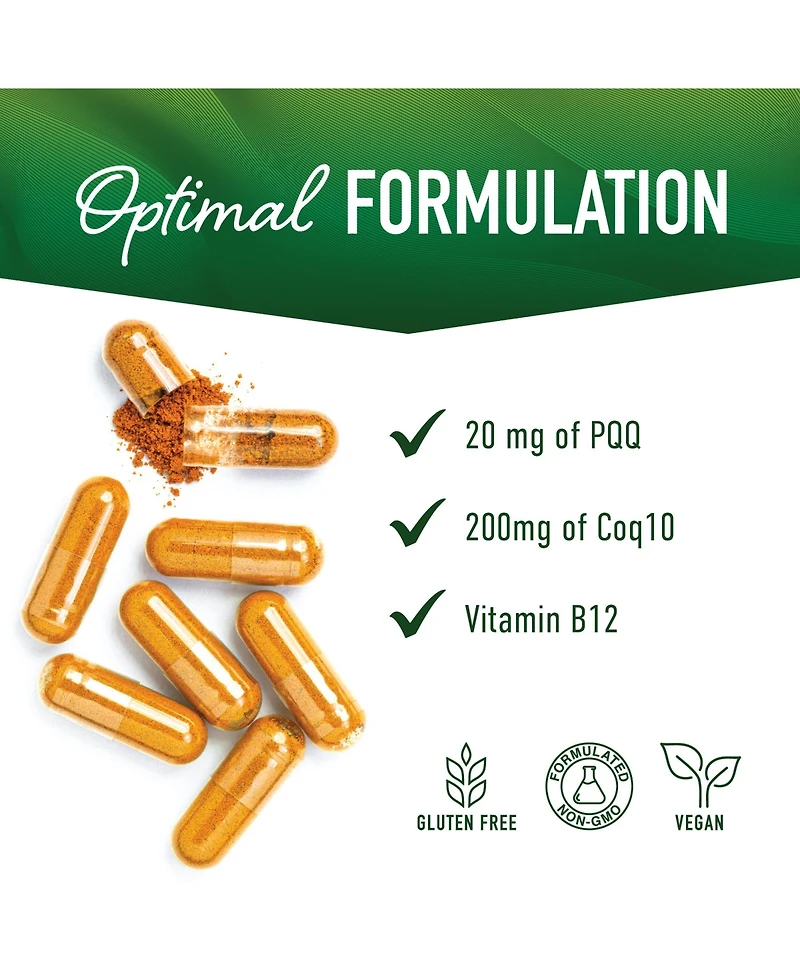 SMNutrition Pqq Supplement 20mg | Mitochondrial Biogenesis & Energy Optimizer With CoQ10 & Vitamin B12 | Supports Brain Health & Mitochondria Producti