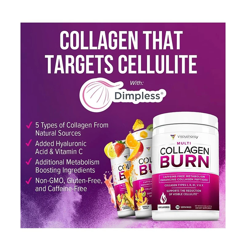 Vitauthority Multi Collagen Burn Capsules, Collagen Burn for Women, Supports Weight Loss, Vitauthority, 90ct