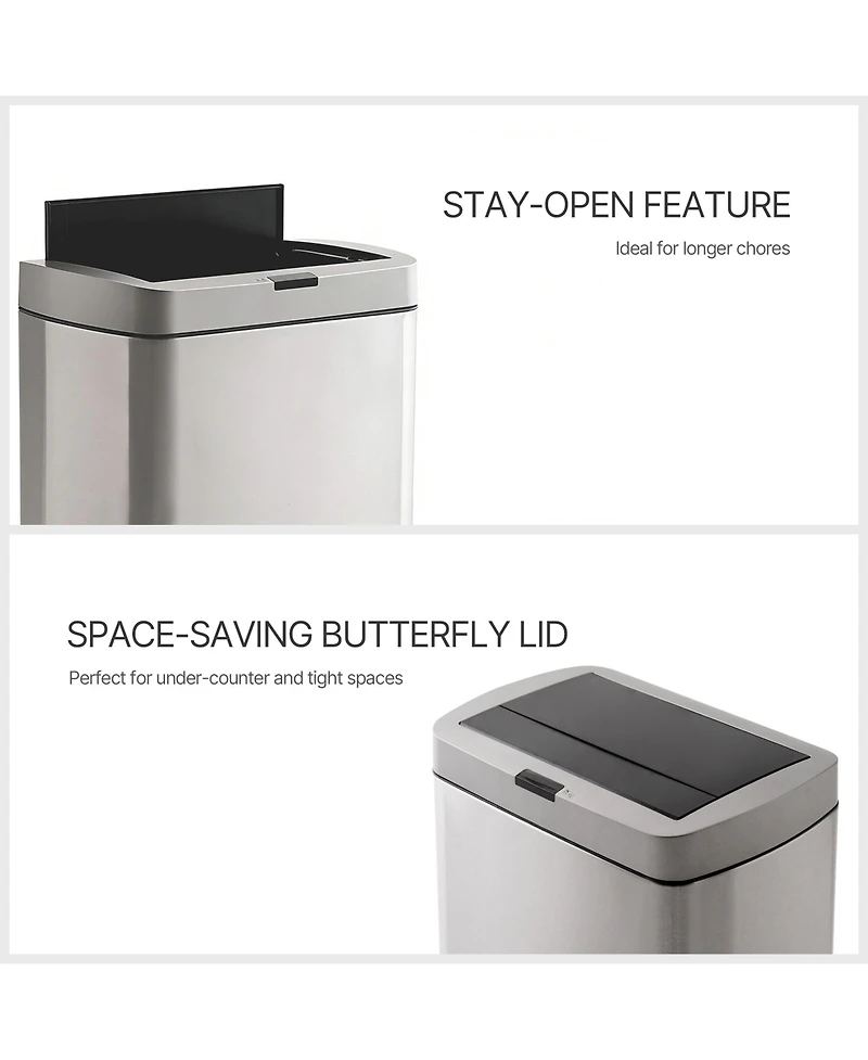 Mega Casa 13 Gallon Butterfly Lid Stainless Steel Touchless Sensor Trash Can Includes 26 Bags with Silent Close for Kitchen