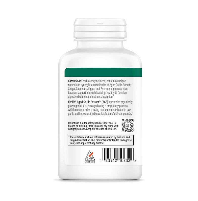 Kyolic Aged Garlic Extract Formula 102, Cleanse and Digestion, Ginger and Enzyme Complex, 100 Vegetarian Tablets